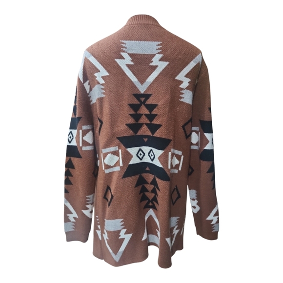 Chouyatou Aztec Cardigan Brown Southwest Open Front Sweater Size S - Picture 5 of 7